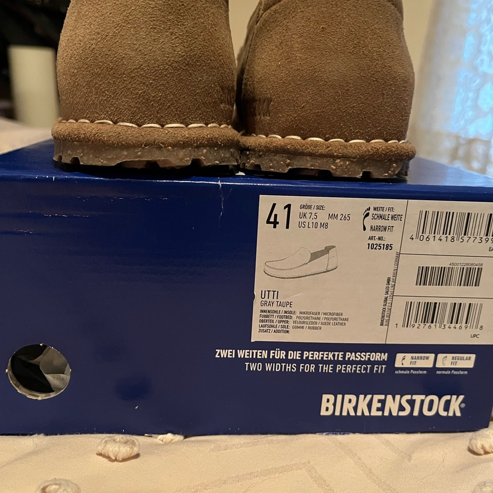 Birkenstock Utti Gray Taupe Suede Slip-Ons - Picture 2 of 7